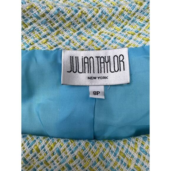 Light Academia Julian Taylor Tweed Skirt Suit Blazer Plaid Blue Yellow Size 8P - Picture 6 of 11